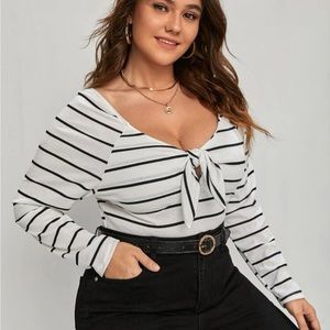 White & Black Striped Top